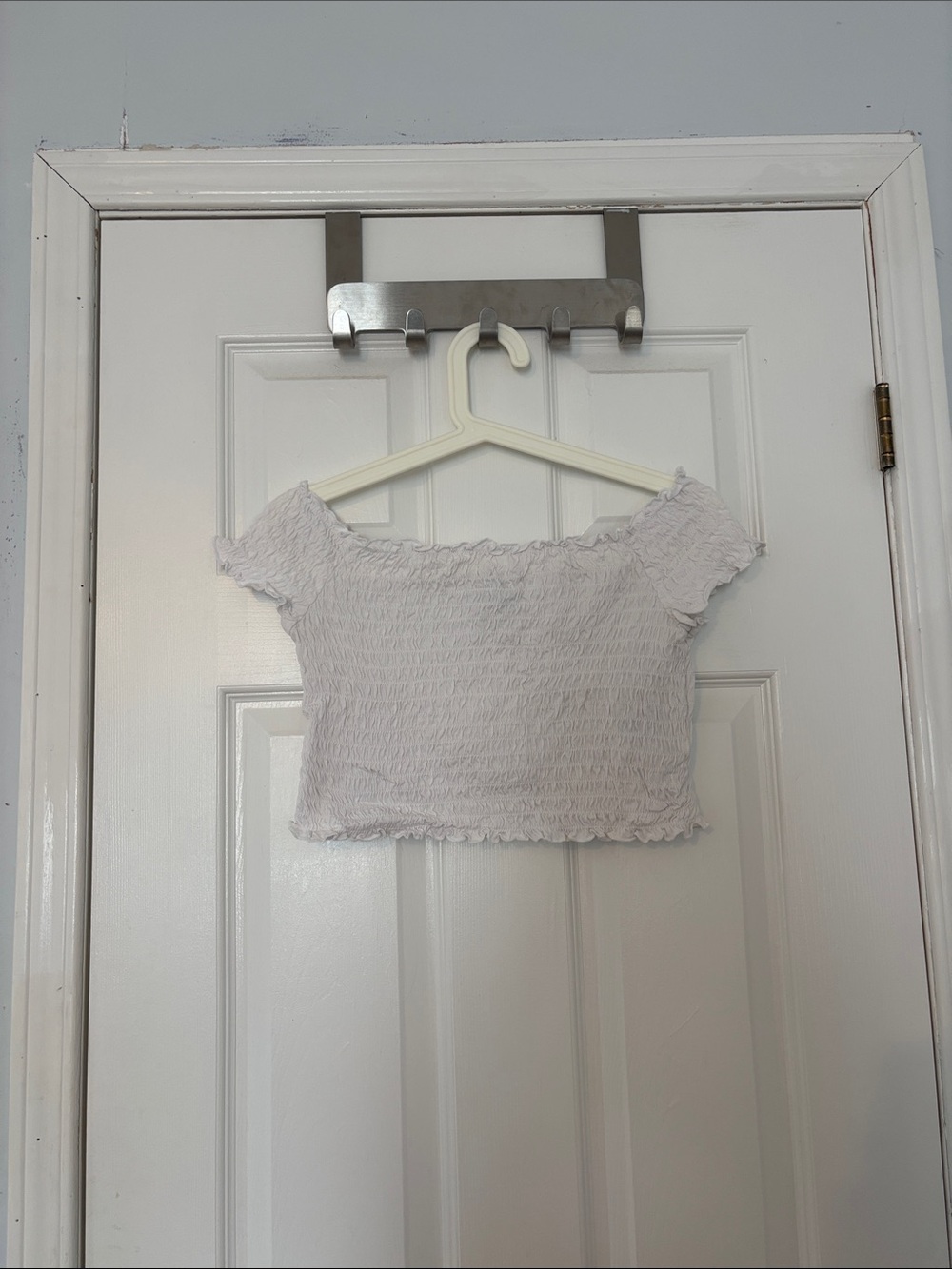 ❤️Divided White Smocked Off-Shoulder Crop Top